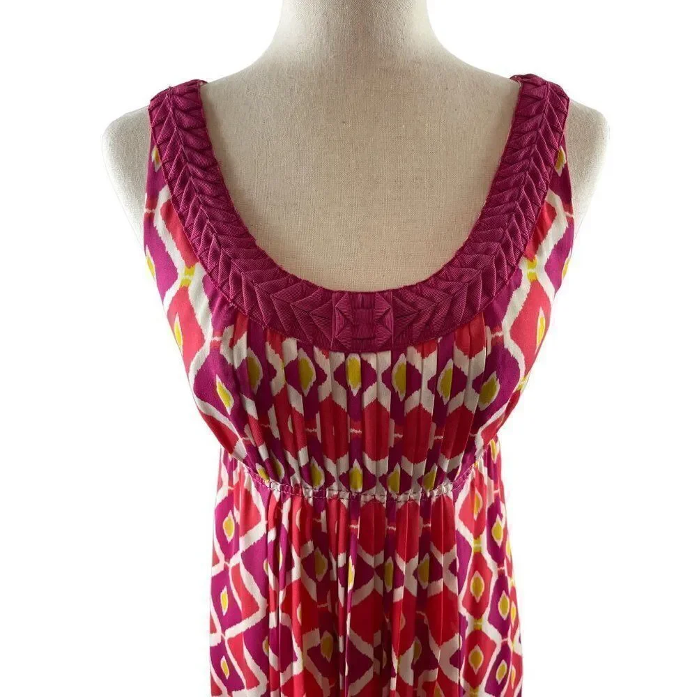 Tory Burch Geometric Print Pleated Sleeveless A-Line Dress Size 4